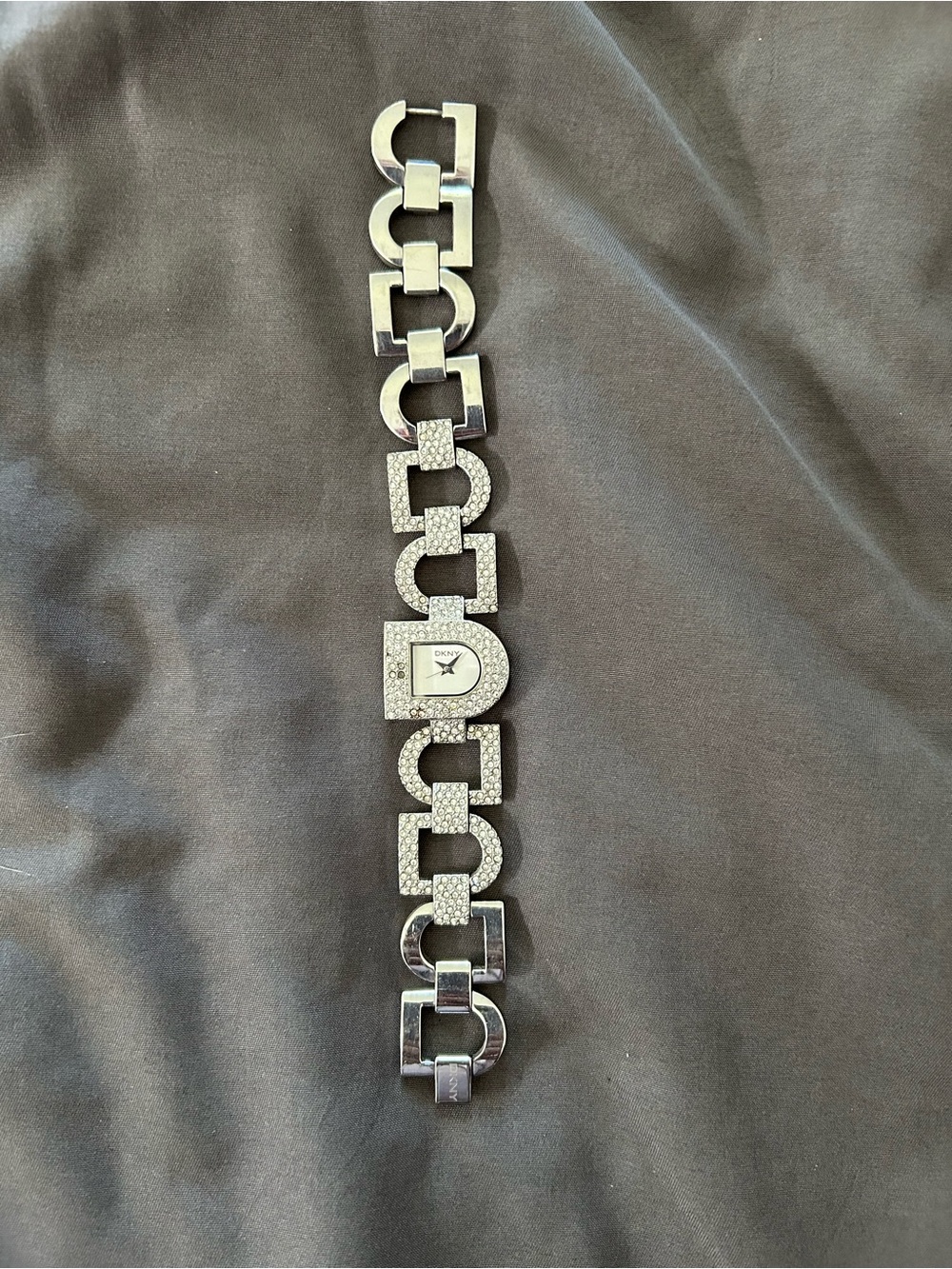 DKNY Silver-Tone Pave Link Bracelet Watch